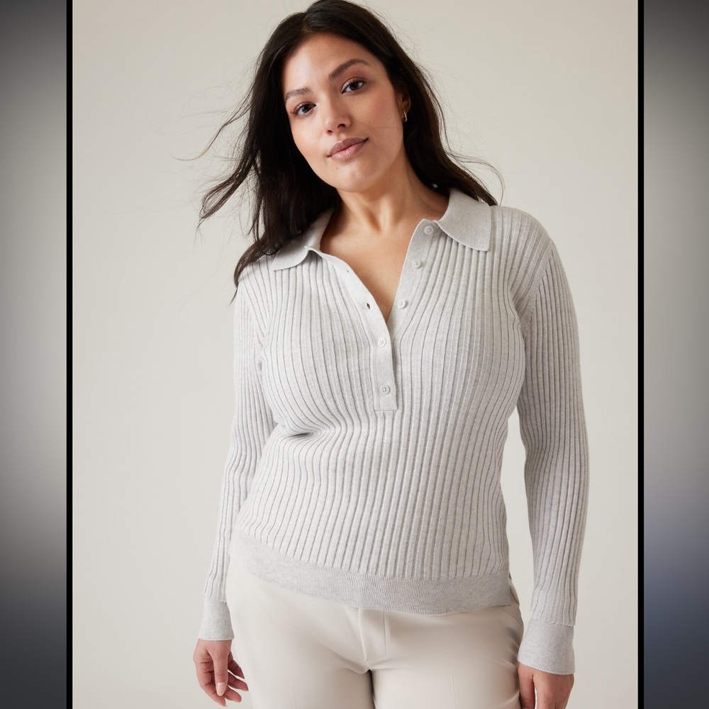 Athleta Women 2X Sweet Bay Henley Sweater Coastal Grey Fitted COOLMAX Wicking